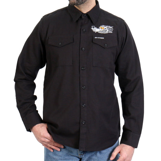 Hot Leathers Men's 'Race Wolf' Black Cotton Flannel Shirt - Button Front - Riding/Casual/ Work Wear - FLM2115