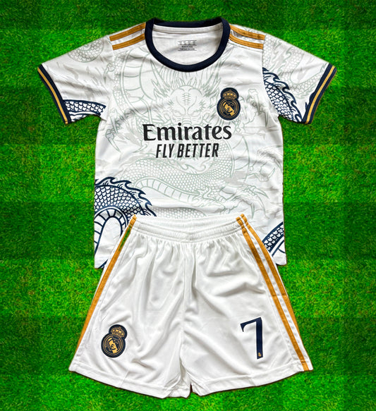 Ronaldo White Dragon Home Edition Kids Soccer Jersey Kit