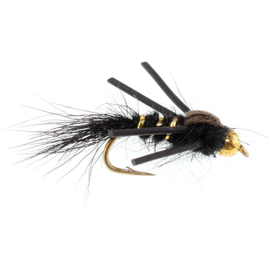 3 Pack Tungsten Bead Head Rubber Legs Black Gold-Ribbed Hare's Ear Trout Fly Nymph - Hook Size 14