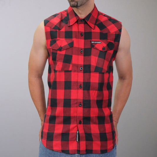 Hot Leathers Men's 'Widowmaker' Black/Red Cotton Flannel Shirt - Button Front - Riding/Casual/ Work Wear - GMS3491
