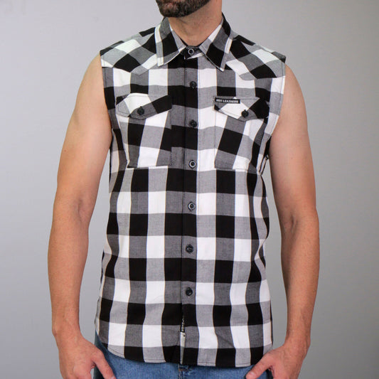 Hot Leathers Men's 'Skullforge' Black/White Cotton Flannel Shirt - Button Front - Riding/Casual/ Work Wear - GMS3490