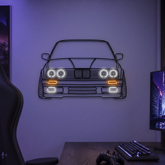 E30 Front View Metal Neon Car Wall Art - MTN0081