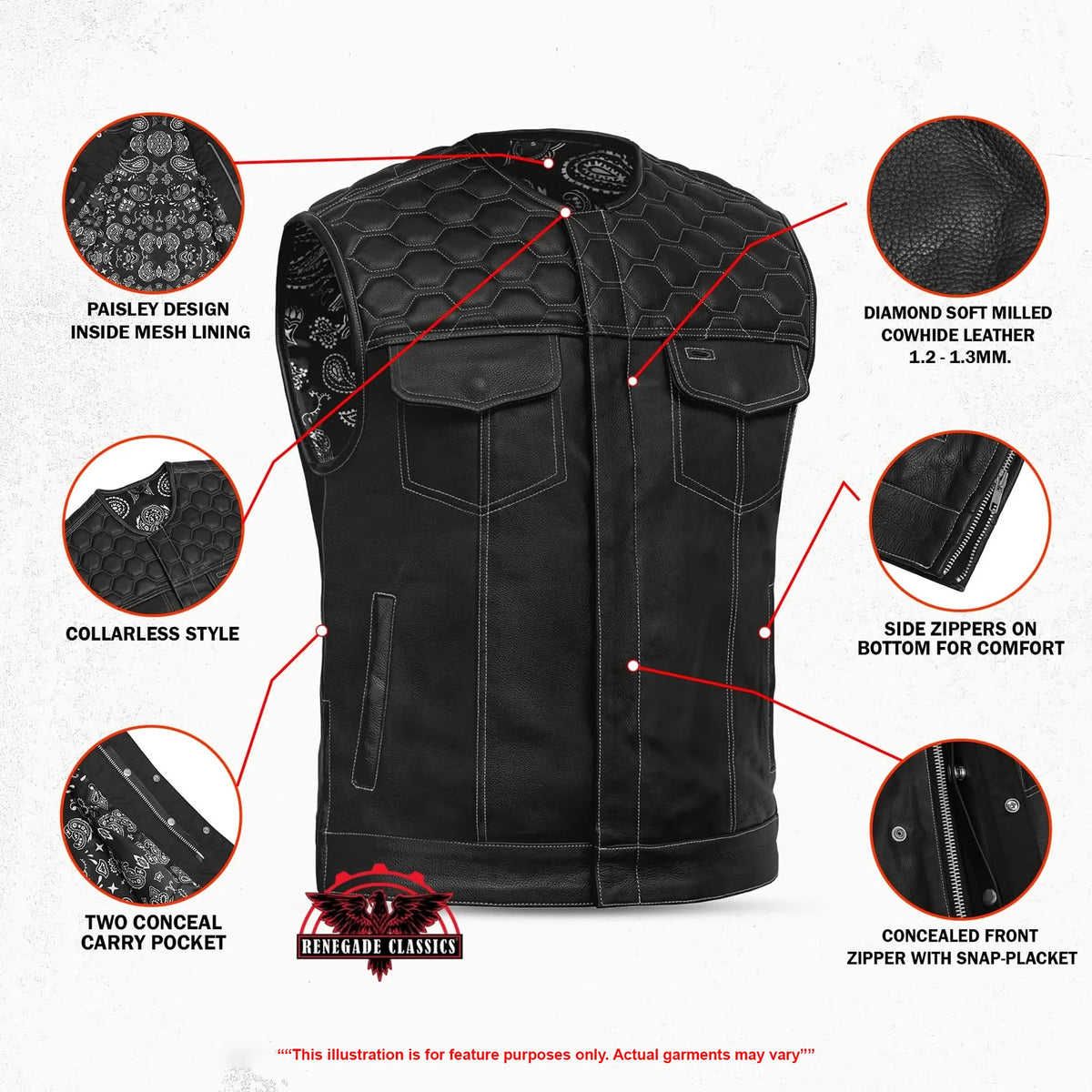Draven Mens Leather Motorcycle Vest