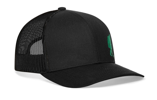 Green Bigfoot Trucker Hat | Black Sasquatch Snapback