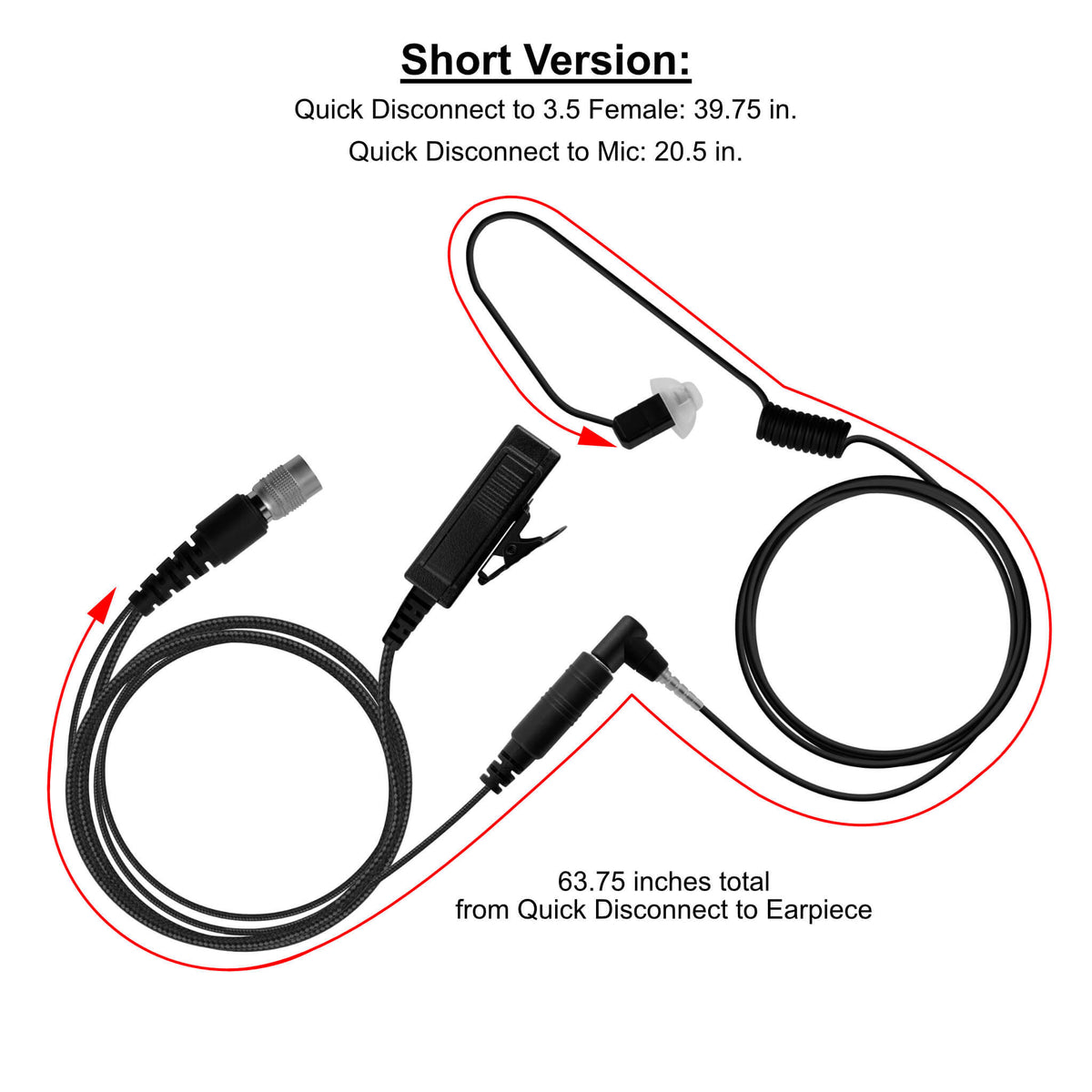 Braided Fiber Tactical Mic & Invisible Series Tubeless Earpiece Kit w/ Quick Disconnect (Hirose) Connector- Replacement/Upgrade Kit