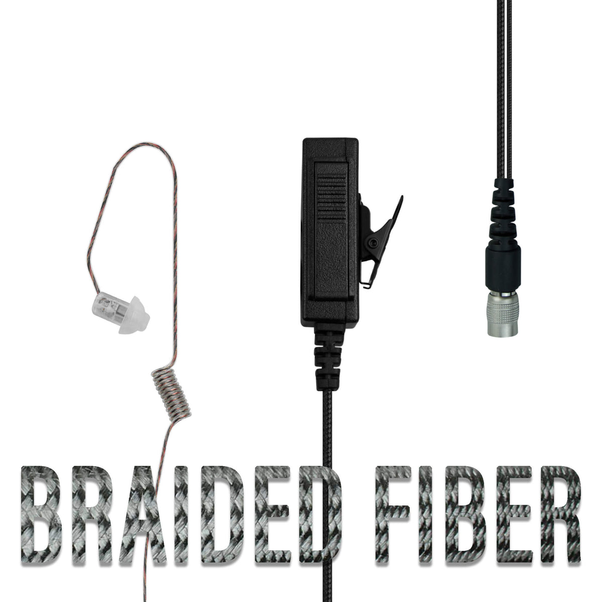Braided Fiber Tactical Mic & Invisible Series Tubeless Earpiece Kit w/ Quick Disconnect (Hirose) Connector- Replacement/Upgrade Kit