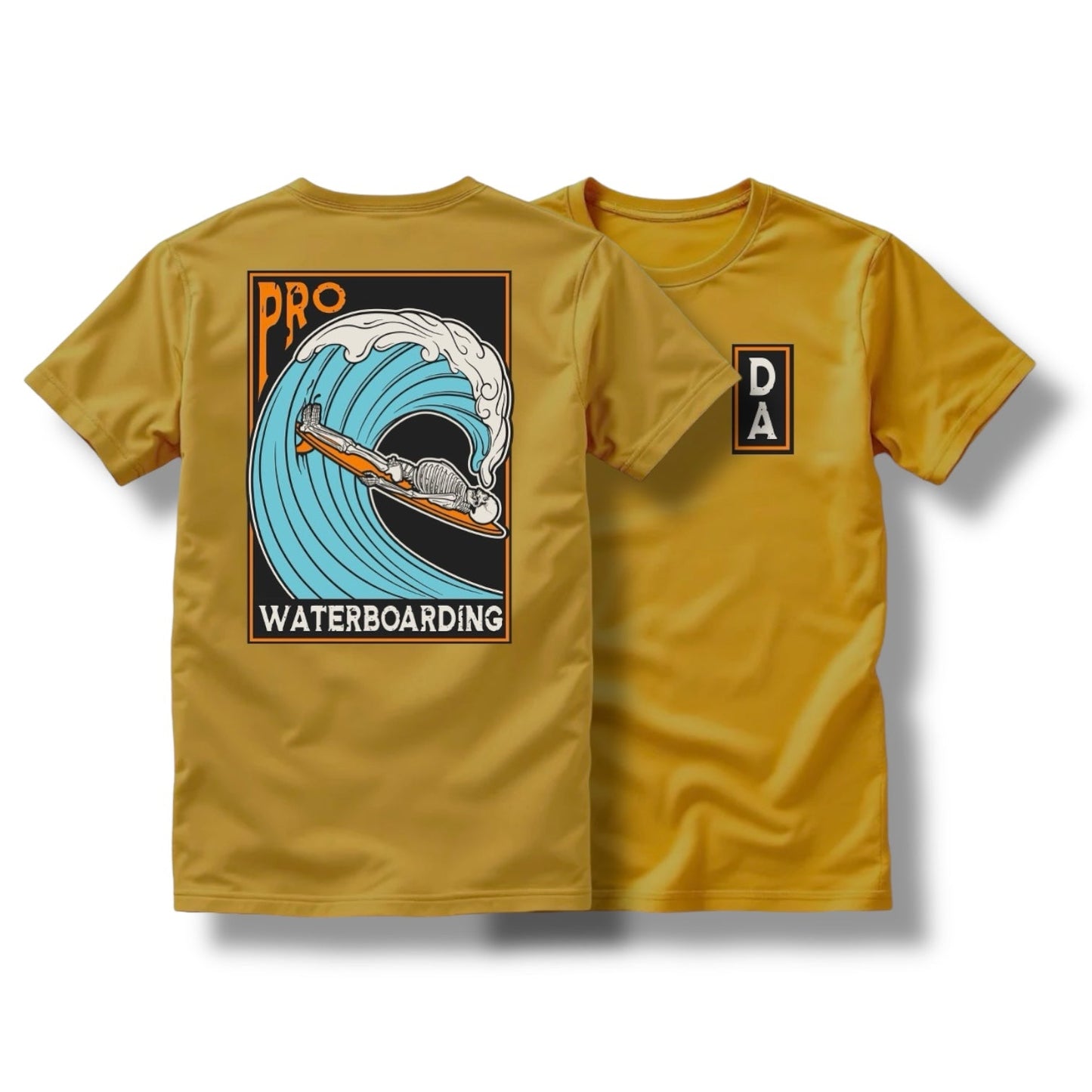 "WATERBOARDING" TEE (HEATHER BLACK / MUSTARD)