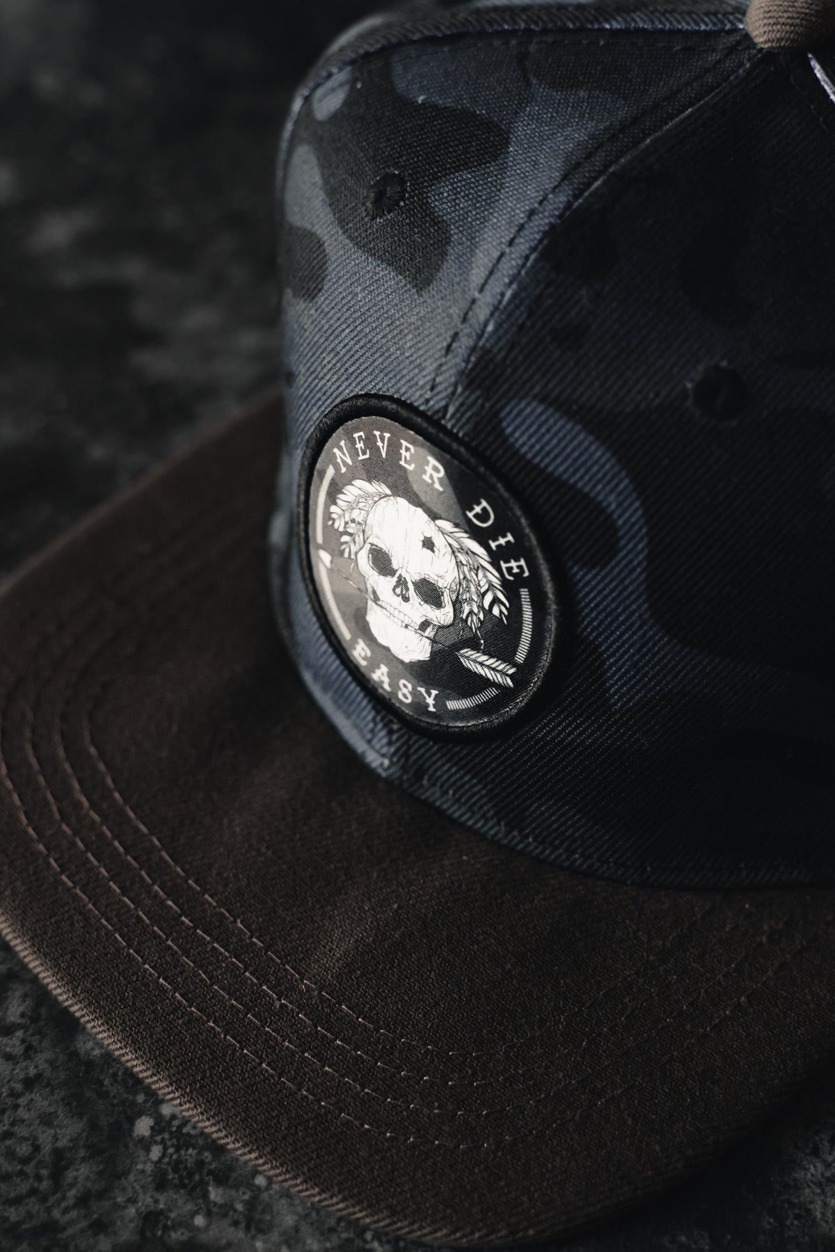 Never Die Easy Black Camo Snapback