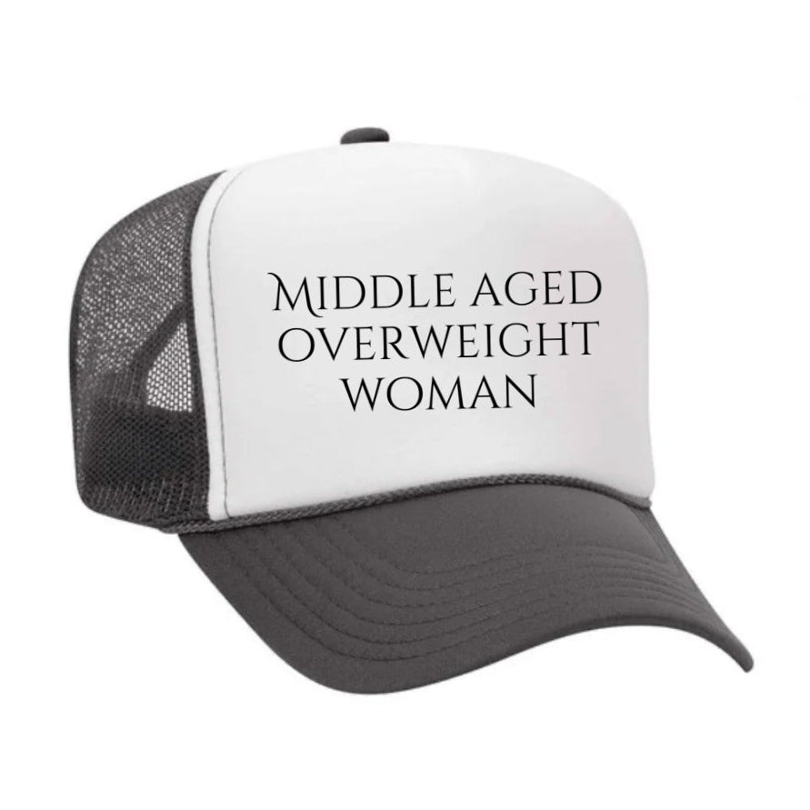 Middle Aged Overweight Woman Trucker Hat