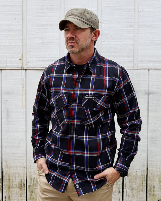 The "Patriot" Red, White, Blue & Black Flannel (Hidden Snap Collars)