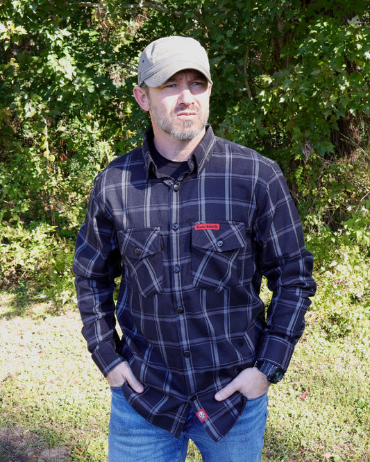 The "Slasher" Black & Grey Flannel (Hidden Snap Collars)