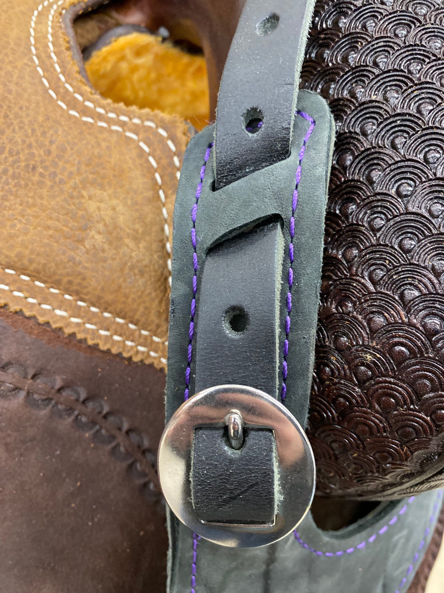 Black Horn Scabbard - Purple Stitching