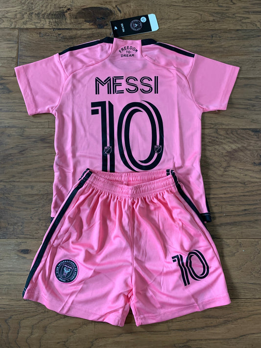Lionel Messi Miami Home Kids Soccer Jersey Pink Set Football Youth Toddler