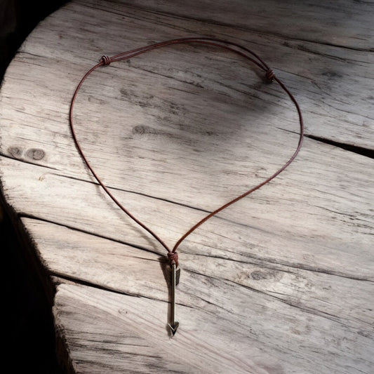 STRENGTH Arrow of Courage Necklace - Solid Bronze on Leather Cord