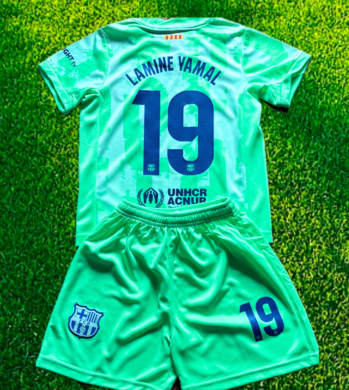 Lamine Yamal Green Kids Barcelona Soccer Jersey Kit