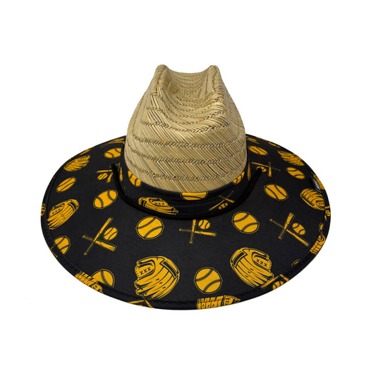 Brown and Gold Baseball Softball Premium Straw Lifeguard Beach Hat