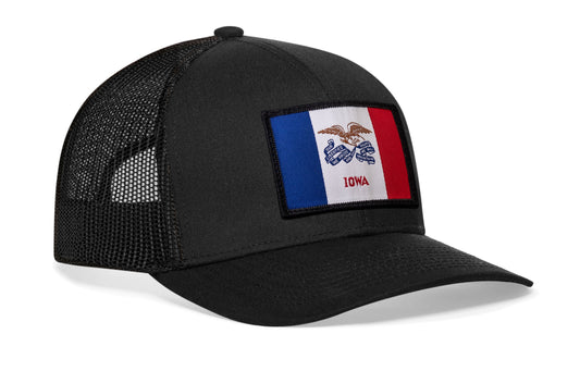 Iowa Flag Trucker Hat | Black Iowa Flag Snapback
