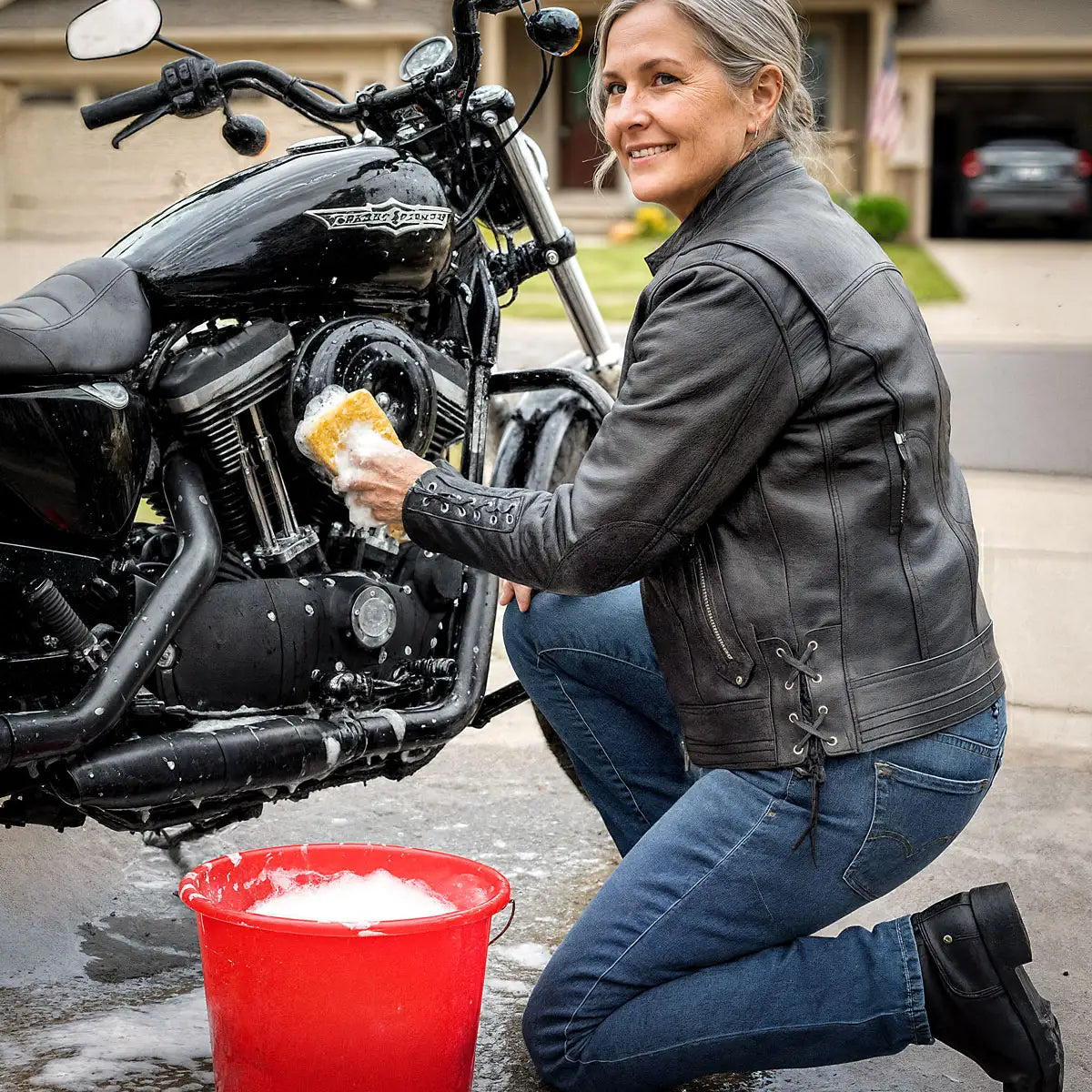 Hot Leathers JKL1025 Ladies Motorcycle style Lace Up Sleeves Leather Biker Jacket