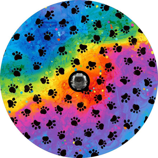 Rainbow Tie Dye With Dog Paws Spare Tire Cover for Jeep, Bronco, RV, Camper, & More
