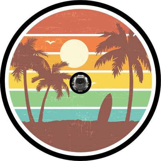 Vintage Beach + Surfboard Spare Tire Cover for Campers, Jeeps, & More