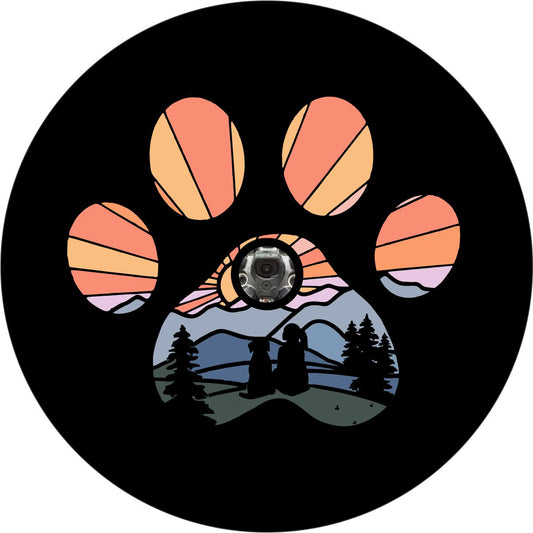Dog Paw with Girl Sunset Spare Tire Cover for Jeep, Bronco, RV, Camper, Trailer, & More