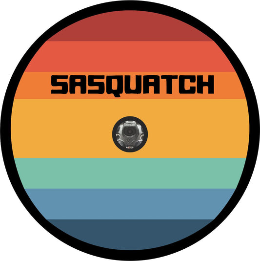 Striped Colored Vintage Sasquatch Logo for Spare Tire Cover for Jeep, Bronco, RV, Camper, Trailer, & More