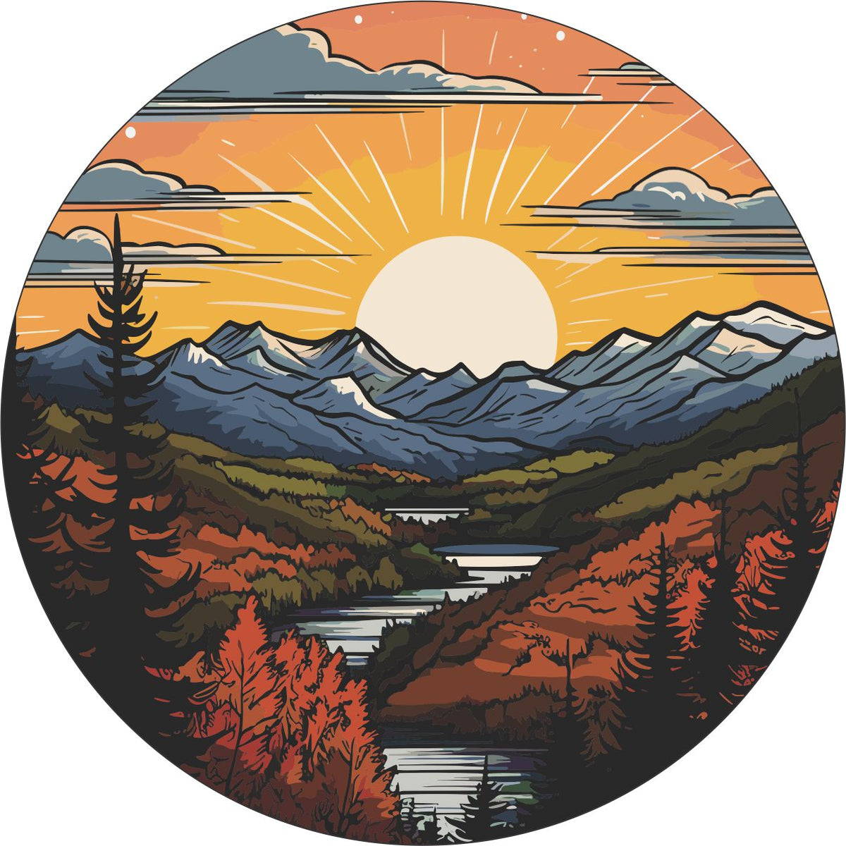 Long Range Mountain Views Spare Tire Cover for Jeep, Bronco, RV, Camper, Trailer, & More