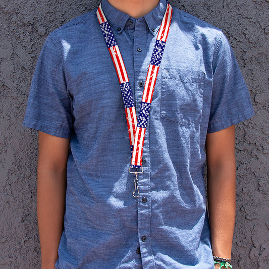 Lanyard - 1.0" - United States Flags CLOSE-UP Weathered