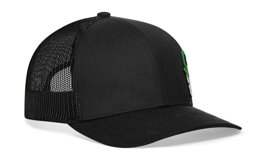 Leprechaun Skull Trucker Hat | Black Rubber Patch Snapback
