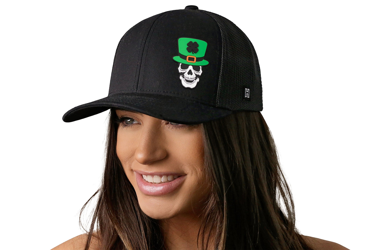 Leprechaun Skull Trucker Hat | Black Rubber Patch Snapback