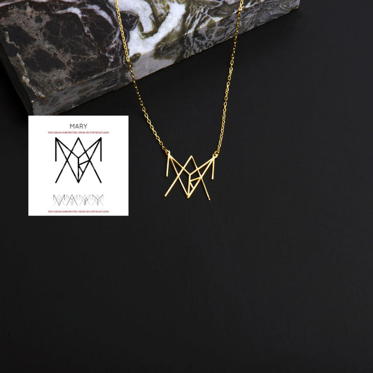 Unique Womens Style Mary Name Logo Necklace - White Gold