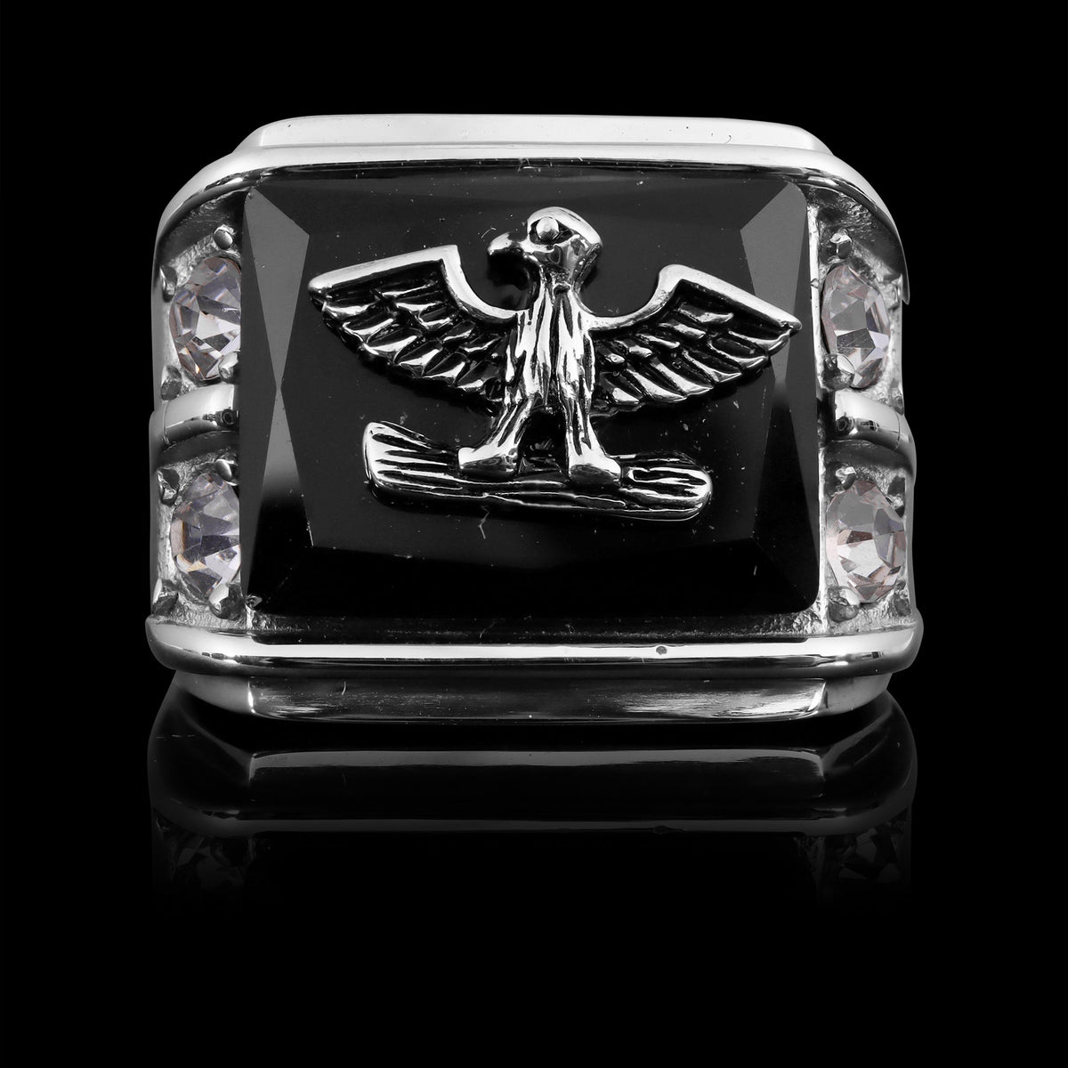 Stainless Steel CZ Stone American Eagle Military Ring