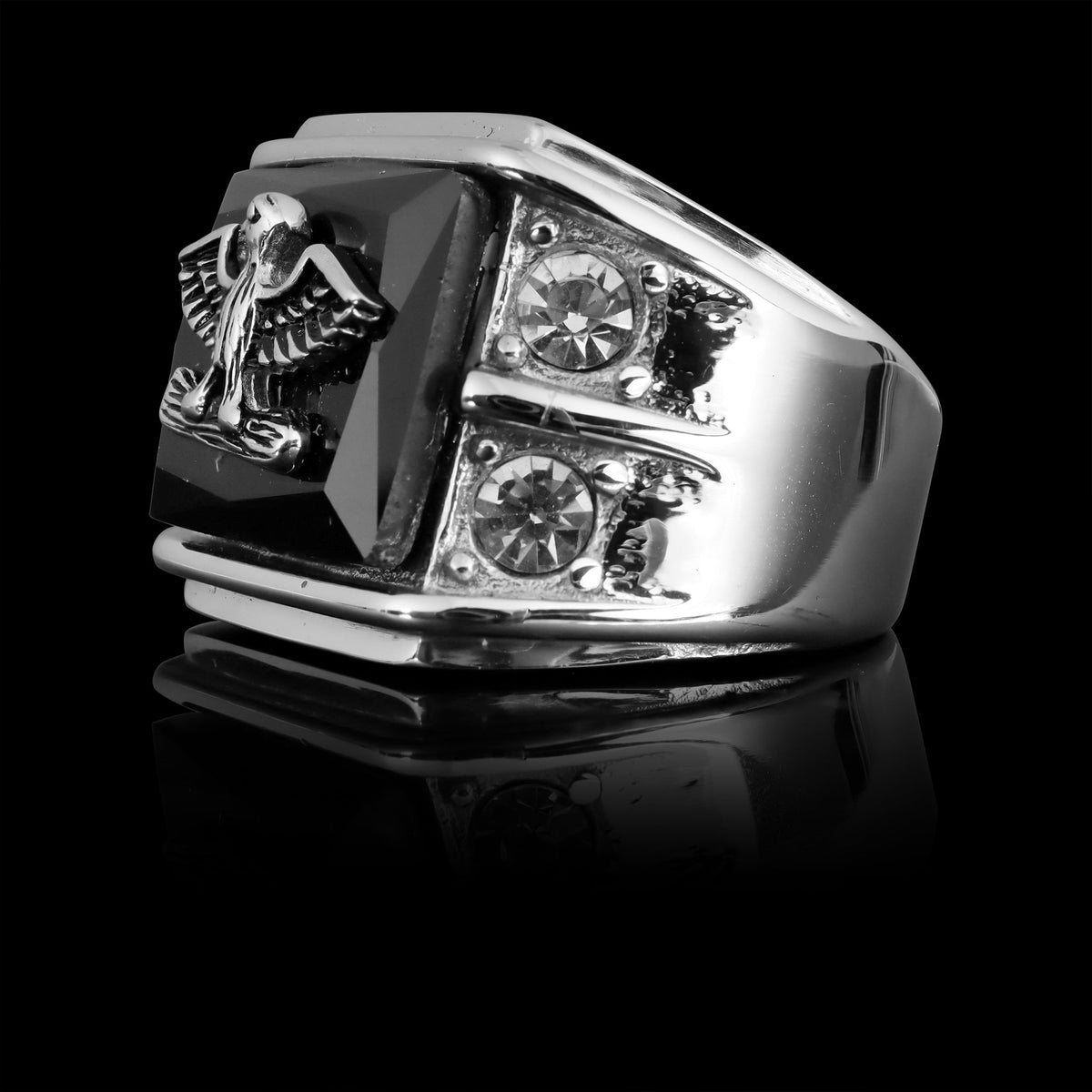 Stainless Steel CZ Stone American Eagle Military Ring