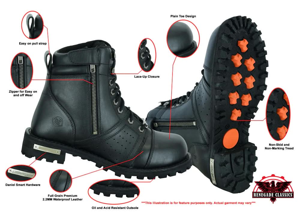 Men's 6'' Side Zipper Plain Toe Boot W/Perforation