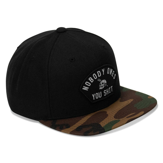 Nobody Owes You Shit Arched Patch Flatbill SnapBack Hat