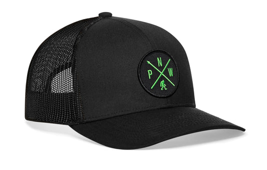 PNW Bigfoot Trucker Hat | Black Pacific Northwest Snapback