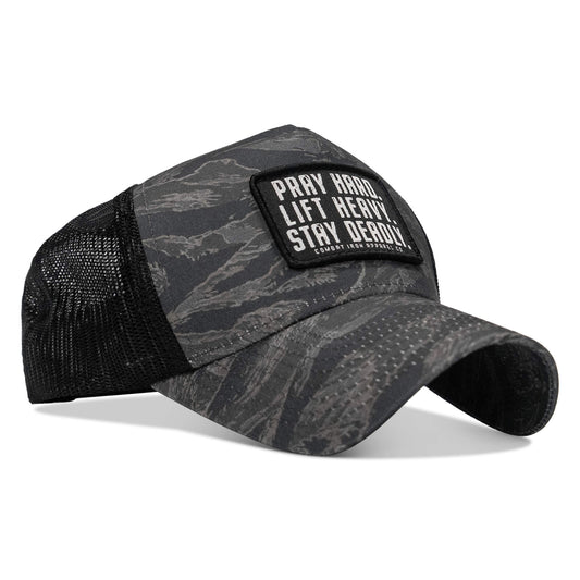Pray Hard. Lift Heavy. Stay Deadly. Patch Five Panel Breacher Snapback Hat