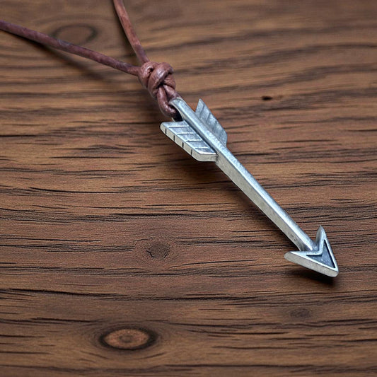 STRENGTH Arrow of Courage Necklace - Solid Sterling Silver on Leather Cord