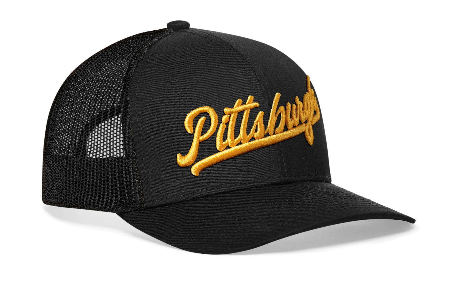 Pittsburgh Gold Script Trucker Hat | Pennsylvania Snapback