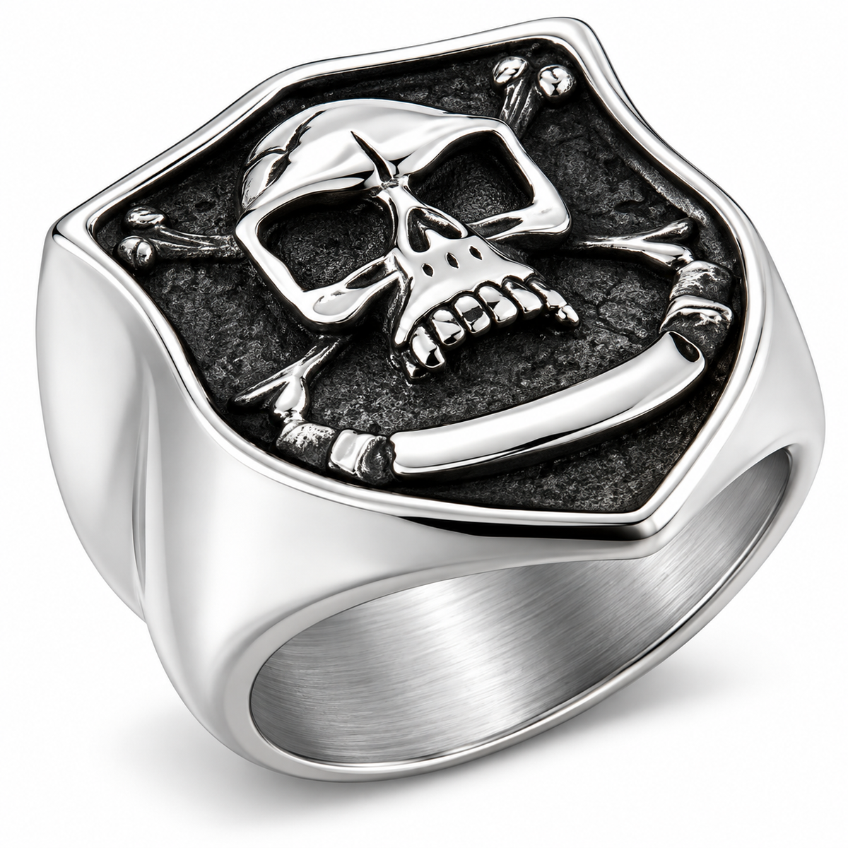 R179 Stainless Steel Brave Face Biker Ring