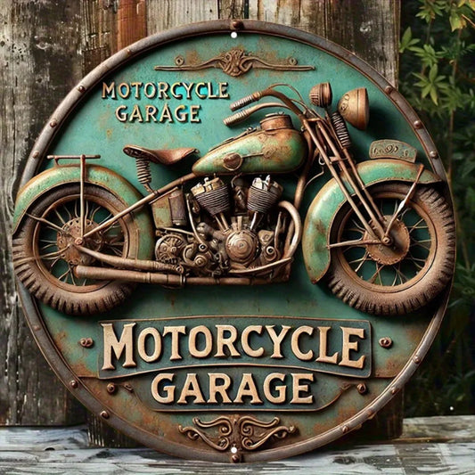Vintage Round Aluminum Sign - Retro Metal Tin Sign - Motorcycle Rustic Metal Wall Art - For Home, Room Decor