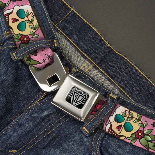 BD Wings Logo CLOSE-UP Full Color Black Silver Seatbelt Belt - Death Before Dishonor Pink Webbing