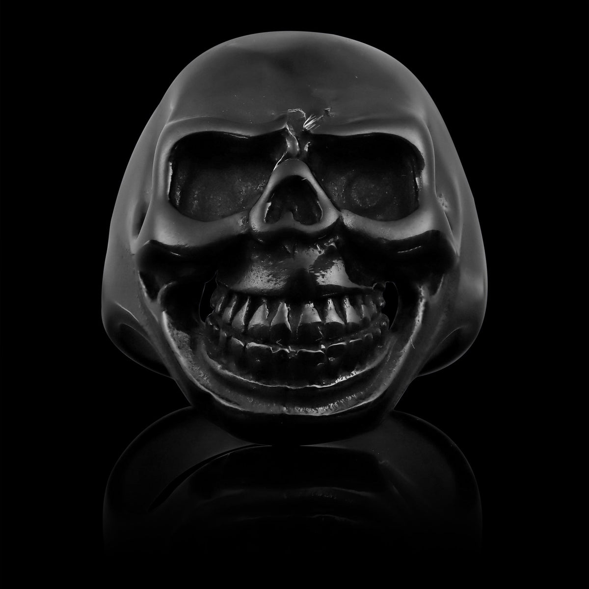 Stainless Steel Black Grinning Skull Unisex Ring