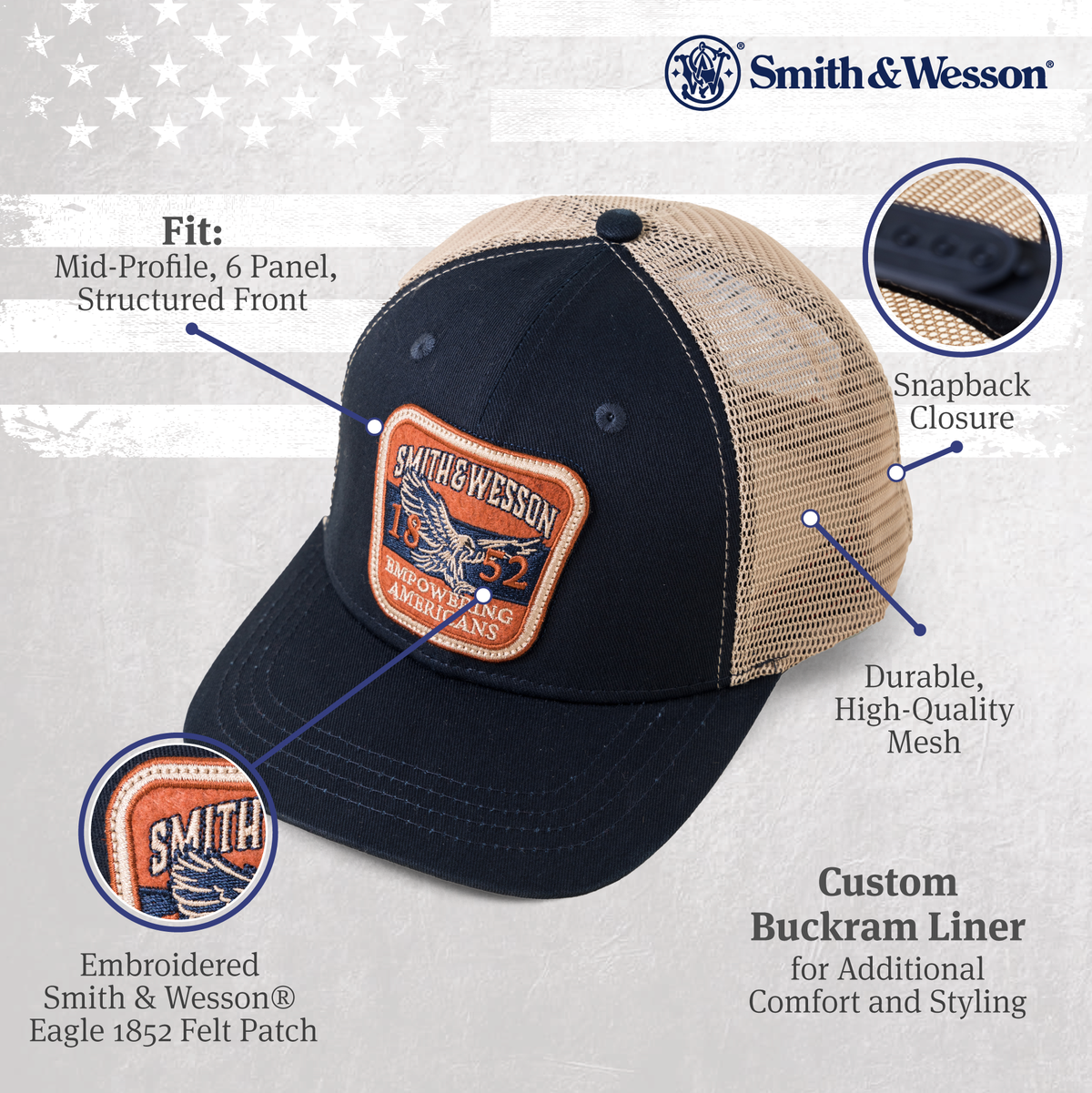 Smith & Wesson® Empowering Americans Eagle Patch Navy Trucker Cap
