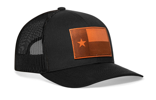 Texas Flag Trucker Hat Leather | Black Texas Flag Snapback