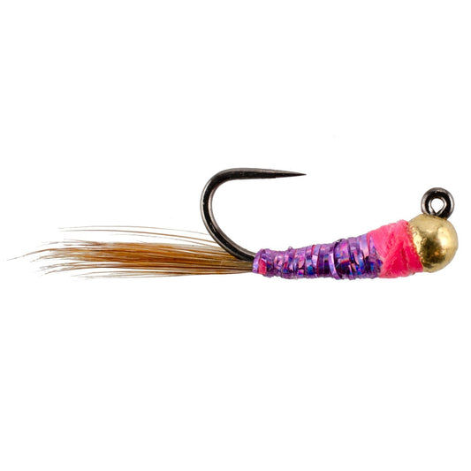3 Pack Tungsten Bead Hot Spot Purple Perdigon Tactical Jig Spanish Czech Euro Nymph Fly - Hook Size 16