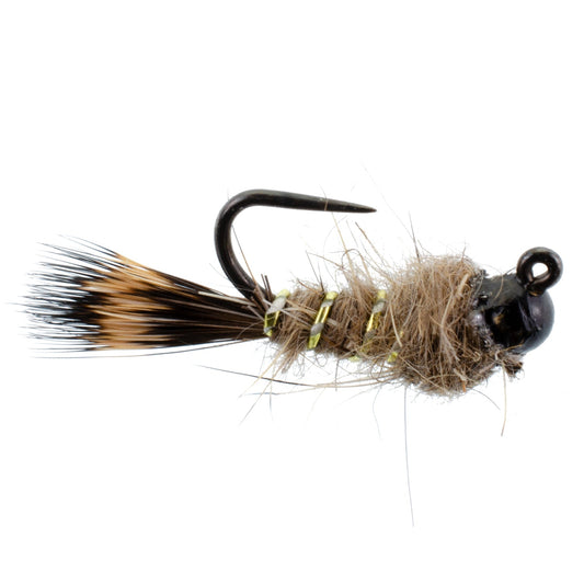Black Tungsten Bead Tactical Hares Ear Czech Nymph Euro Nymphing Fly - 1 Dozen Flies Size 14