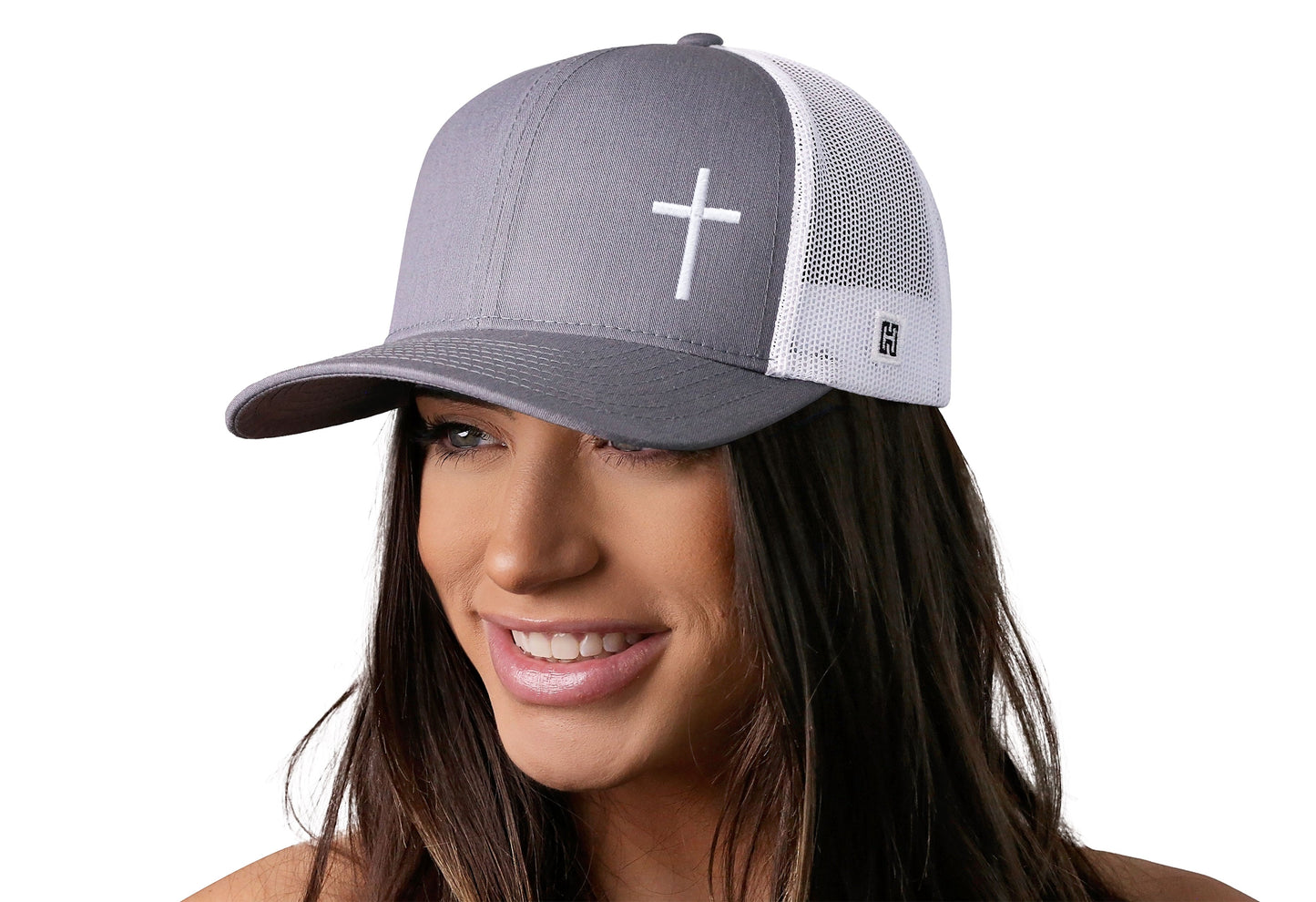 Cross Trucker Hat | Gray-White Cross Snapback