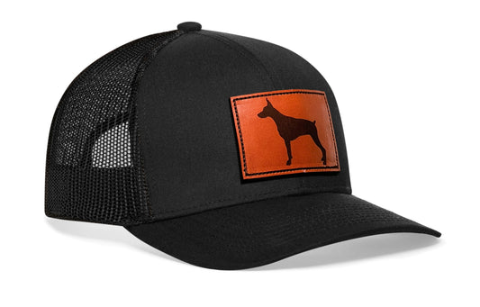Doberman Trucker Hat Leather | Black Dog Snapback