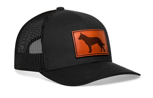 German Shepherd Trucker Hat Leather | Black Dog Snapback